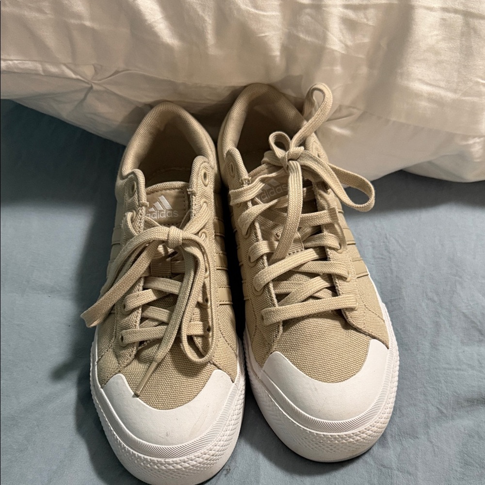 Adidas Beige and White platform sneakers